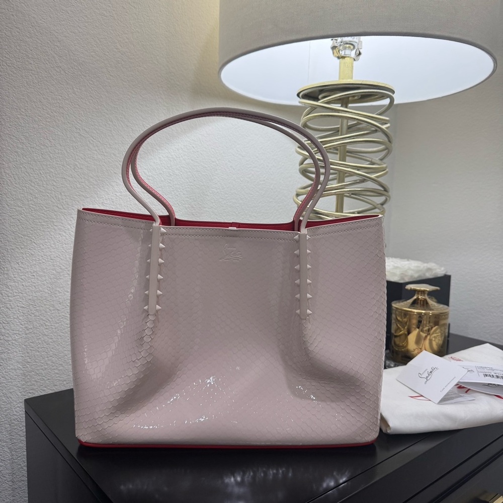 Christian Louboutin Cabarock Snake Skin Embossed Tote Bag Patent Birdy Leche